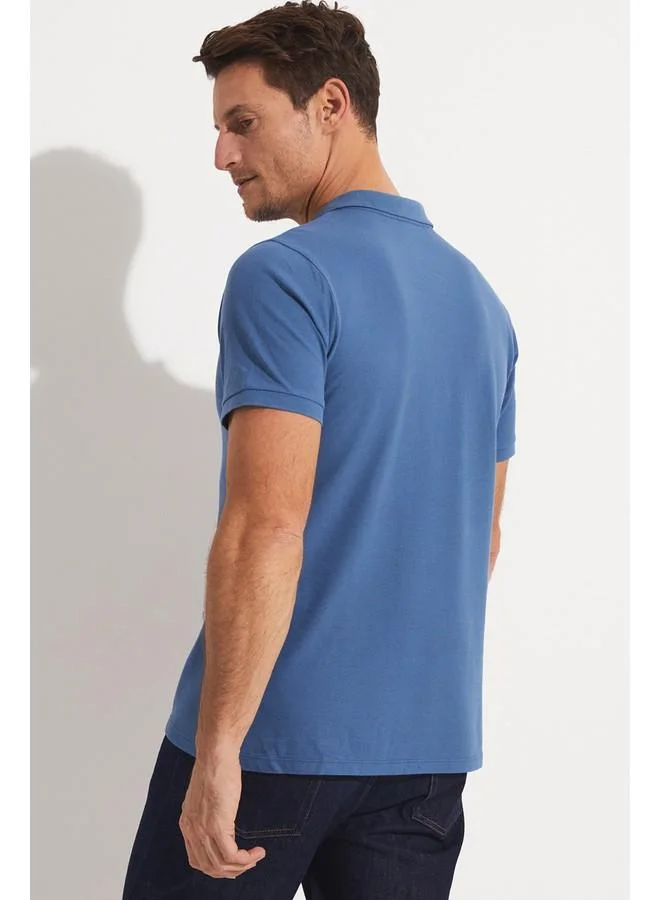 JUNE June Men Regular Fit 100% Cotton Polo Neck Tshirt Light Indigo