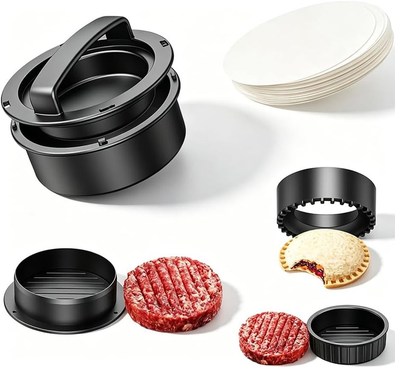 Duomama Multifunctional Burger Press & Patty Maker with 100 Oil Papers - DIY Stuffed Burgers, Sandwich Cutter - Easy to Use & Clean - Ideal for BBQs, Parties, and Home Cooking - Image 1