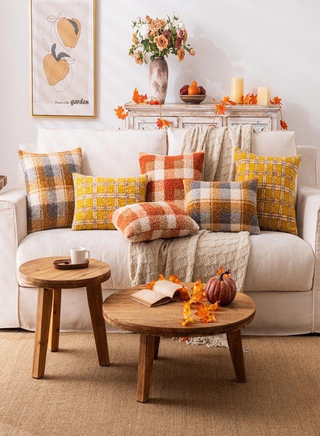 AQOTHES Orange Plaid Fall Throw Pillow Covers 20x20 Inch Set of 2, Boucle Decorative Pillow Covers,Cozy Fluffy Home Living Room Farmhouse Decor for Sofa Couch Bed - Image 4