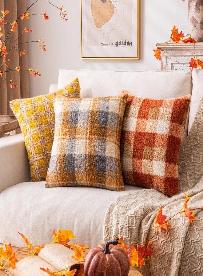 AQOTHES Orange Plaid Fall Throw Pillow Covers 20x20 Inch Set of 2, Boucle Decorative Pillow Covers,Cozy Fluffy Home Living Room Farmhouse Decor for Sofa Couch Bed - Image 3