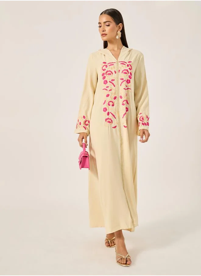 تايك تو Floral Embroidered Maxi Jalabiya by Styli