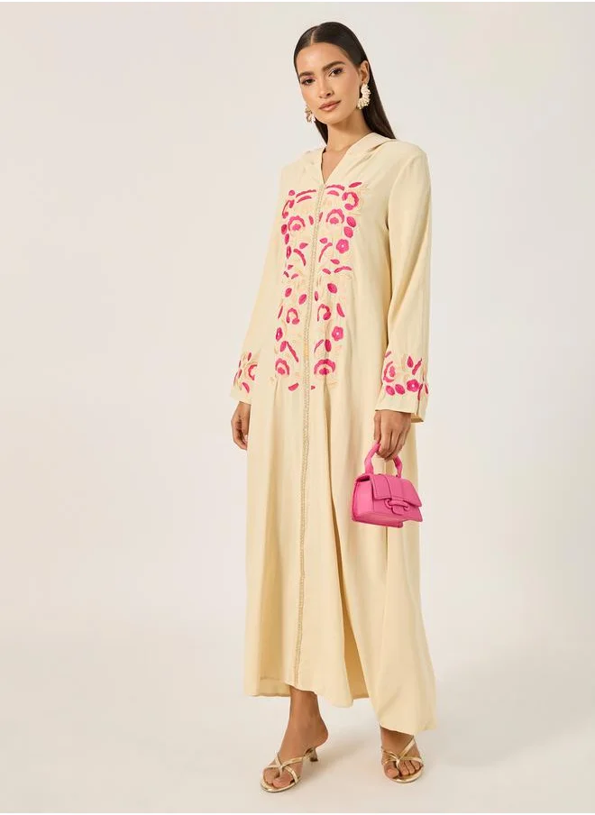 تايك تو Floral Embroidered Maxi Jalabiya by Styli