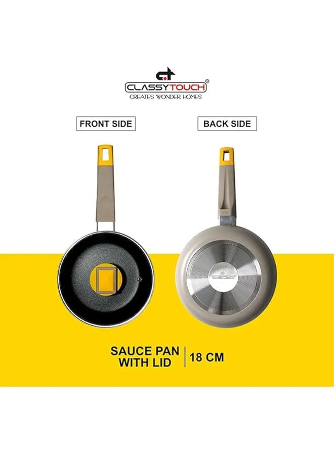 CLASSYTOUCH Non Stick Saucepans With Glass Lids, Flat Base Sauce Pan, Tea Pan, Milk Pan, Tapeli Patila, Sauce Pot Cookware With Lids Sauce Pan 18 Cm Diameter With Lid 1.5 L Capacity (Aluminium, Non Stick) - Image 2