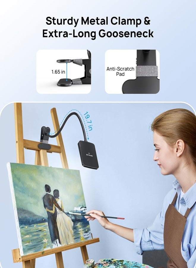 TROND Halo 9W-C Dimmable Daylight LED Clamp Desk Lamp with Extra Long Aluminum Gooseneck & Diffusion Film, for Headboard - Image 4