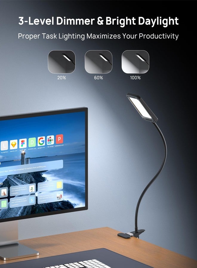 TROND Halo 9W-C Dimmable Daylight LED Clamp Desk Lamp with Extra Long Aluminum Gooseneck & Diffusion Film, for Headboard - Image 2