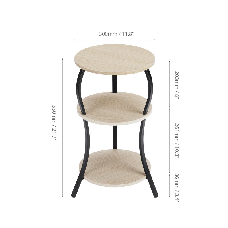YEAKOO Vintage Small Round Side Table, 3-Tier Slim Waist Circular End Table with Storage Shelf, Compact Tea Sofa Side Table, Round Corner Coffee Table Nightstand for Living Room Bedroom Small Spaces,Oak - Image 5