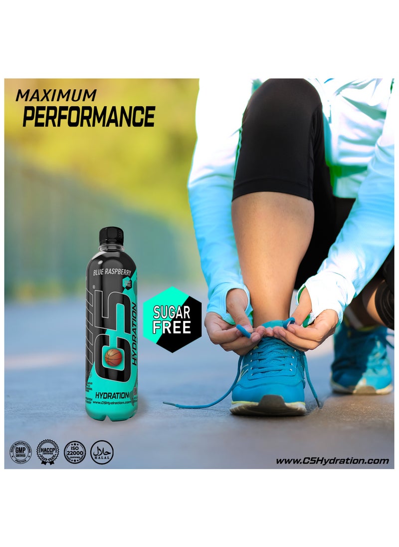 C5 - C5 HYDRATION Blue Raspberry Electrolytes & Vitamin Water- Zero Sugar, 20 Calorie BCAA for Recovery -VIT B ENERGY, VIT C & E ANTIOXIDANT, VIT D3 for IMMUNITY - Refreshing Ramadan Drink Pack of 12 - Image 1