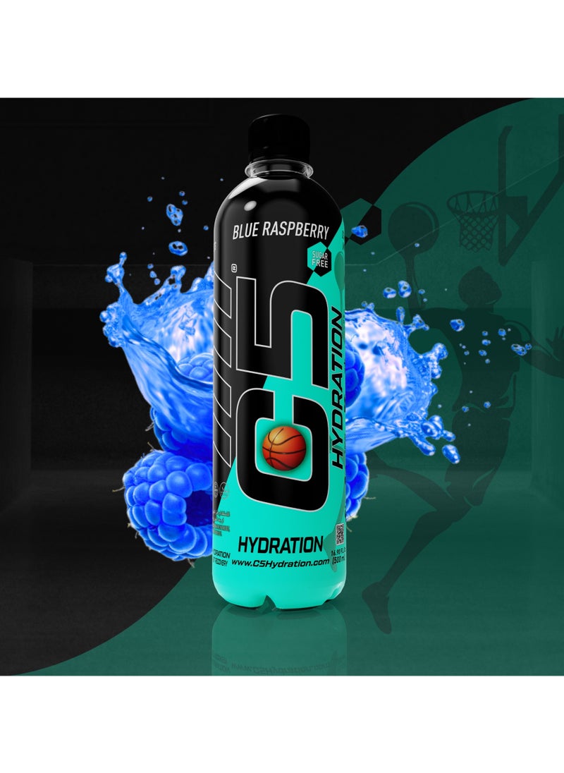 C5 - C5 HYDRATION Blue Raspberry Electrolytes & Vitamin Water- Zero Sugar, 20 Calorie BCAA for Recovery -VIT B ENERGY, VIT C & E ANTIOXIDANT, VIT D3 for IMMUNITY - Refreshing Ramadan Drink Pack of 12 - Image 1
