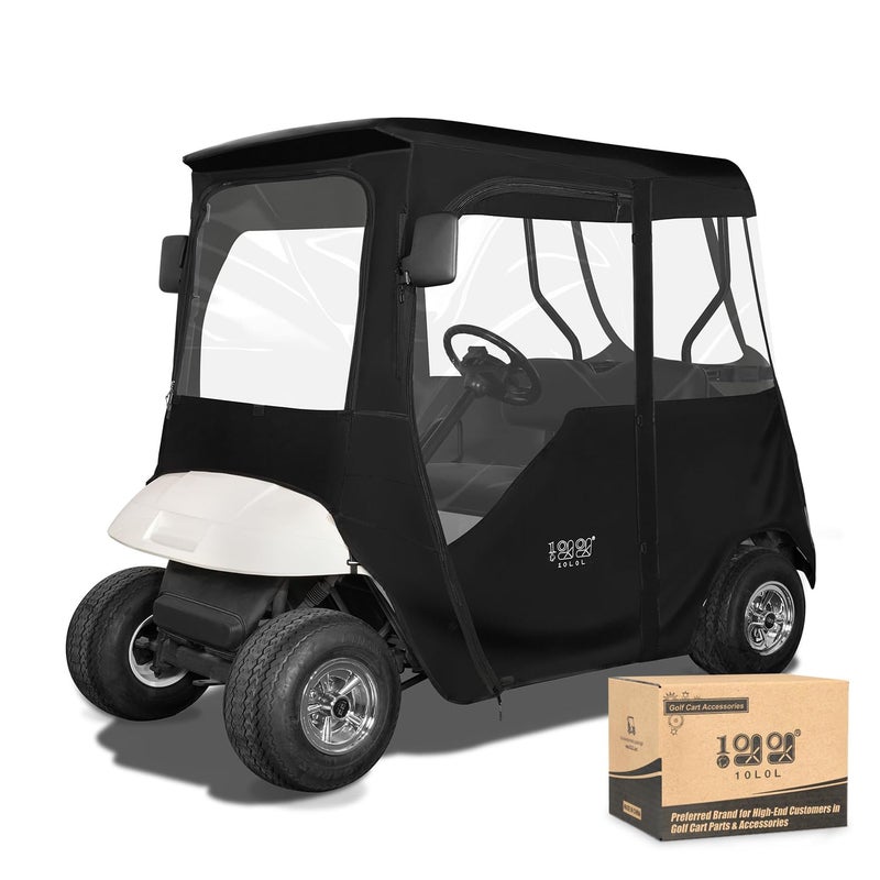 10L0L Golf Cart Deluxe Driving Enclosure 2 Passenger Fits EZGO TXT RXV Golf Buggies, 600D Waterproof Portable Drivable Golf Cart Storage Cover Enclosure, Black/Transparent, Black/Transparent, 59'' - Image 1