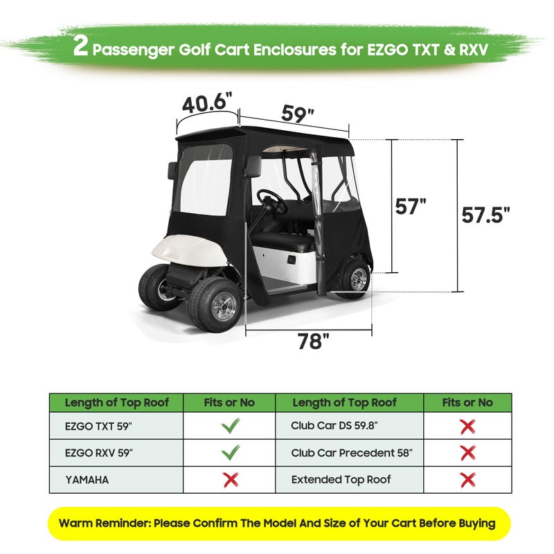 10L0L Golf Cart Deluxe Driving Enclosure 2 Passenger Fits EZGO TXT RXV Golf Buggies, 600D Waterproof Portable Drivable Golf Cart Storage Cover Enclosure, Black/Transparent, Black/Transparent, 59'' - Image 3
