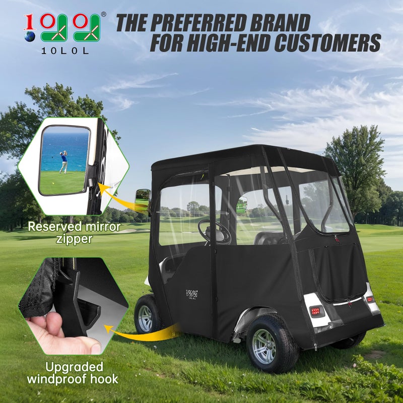 10L0L Golf Cart Deluxe Driving Enclosure 2 Passenger Fits EZGO TXT RXV Golf Buggies, 600D Waterproof Portable Drivable Golf Cart Storage Cover Enclosure, Black/Transparent, Black/Transparent, 59'' - Image 2