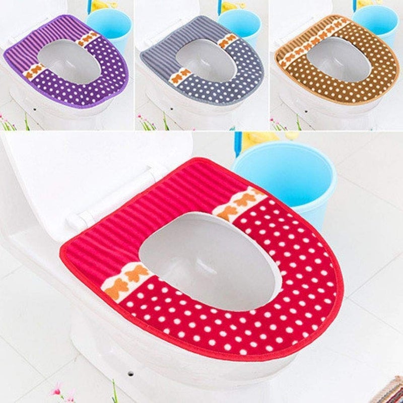 MBUYS MALL Mbuys Mall Bathroom Soft Thicker Warmer Toilet Seat Cover Pads Stretchable Washable Cloth Toilet Seat Cushion Multicolor - Image 4