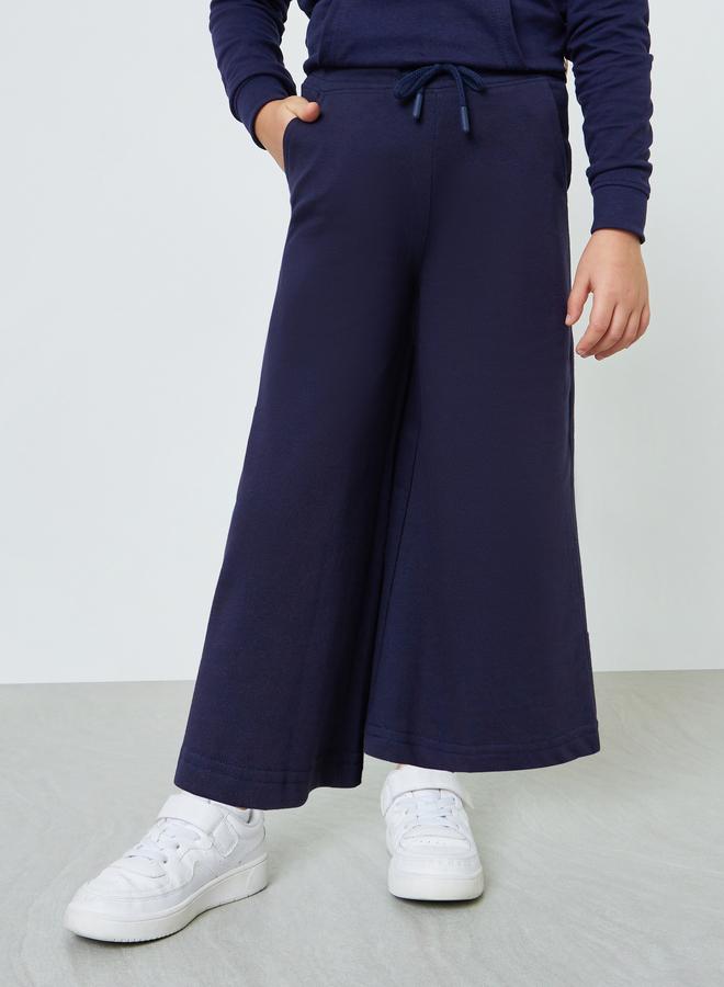 Styli Girls Navy Cotton Wide Leg Cropped Joggers - Image 1