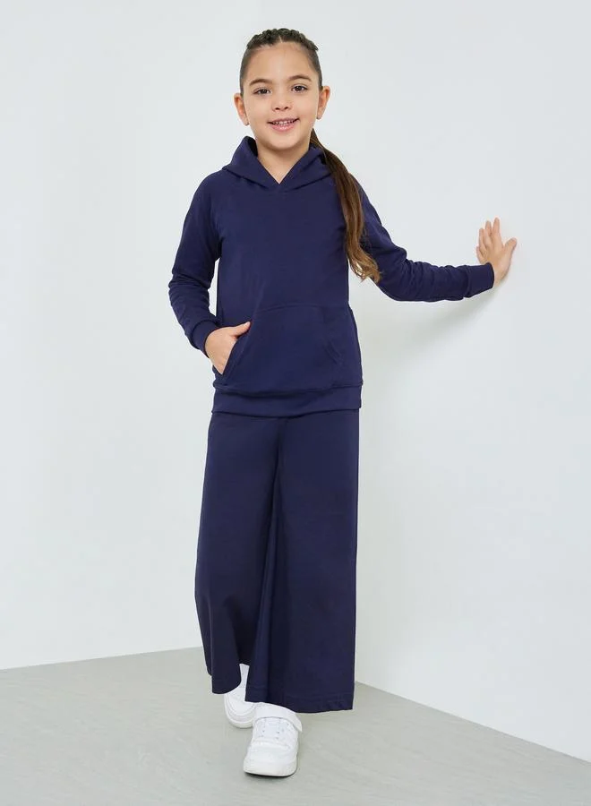 Styli Girls Navy Cotton Wide Leg Cropped Joggers