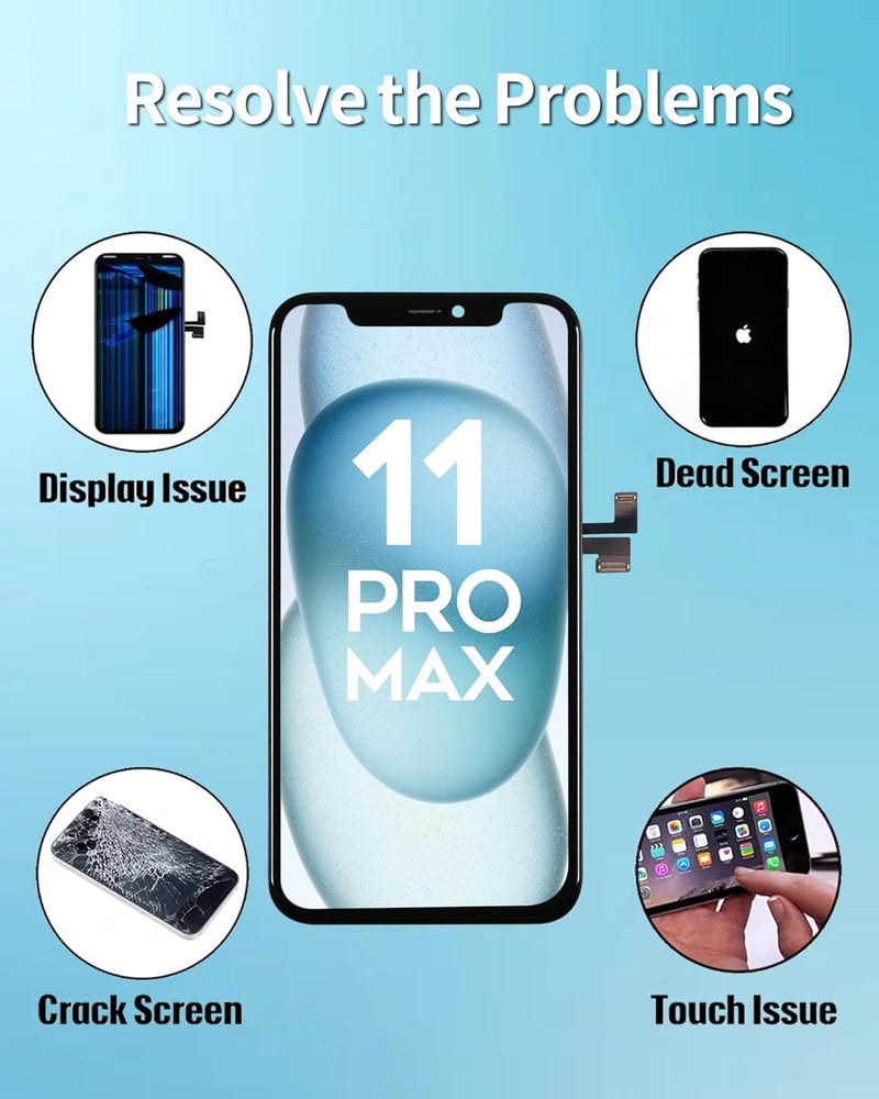 Ayake Store for iPhone 11 Pro Max Screen Replacement, 6.5-inch LCD Display Full HD and Touch Digitizer Assembly True Tone Programmable Face ID Remains with Tool Kits, for Model A2161, A2218, A2220 - Image 2