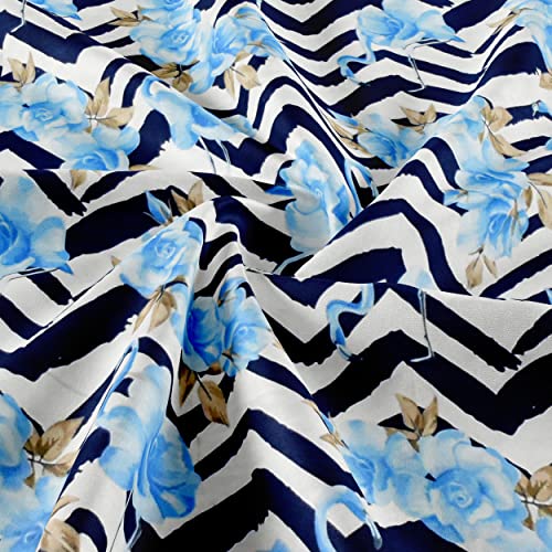 AMEYAA Cotton Feel Glace Cotton Elastic Fitted Printed King Size Double Bed Bedsheet With 2 Pillow Cover 350 TCm Fits Upto 8 Inches Mattress,Size- 72X78X10 Inches Sky Floral - Image 2