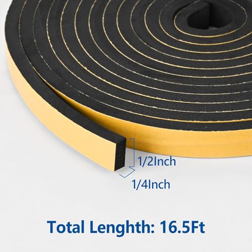 Kikerike Self Adhesive Foam Tape Weatherstrip 1/2In x 1/4In x 16.5Ft High Density Foam Insulation Strips Seal Weather Stripping with Strong Adhesive for Door and Window Sound Isolation Soundproofing - Image 2