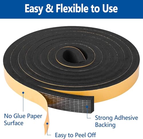 Kikerike Self Adhesive Foam Tape Weatherstrip 1/2In x 1/4In x 16.5Ft High Density Foam Insulation Strips Seal Weather Stripping with Strong Adhesive for Door and Window Sound Isolation Soundproofing - Image 3
