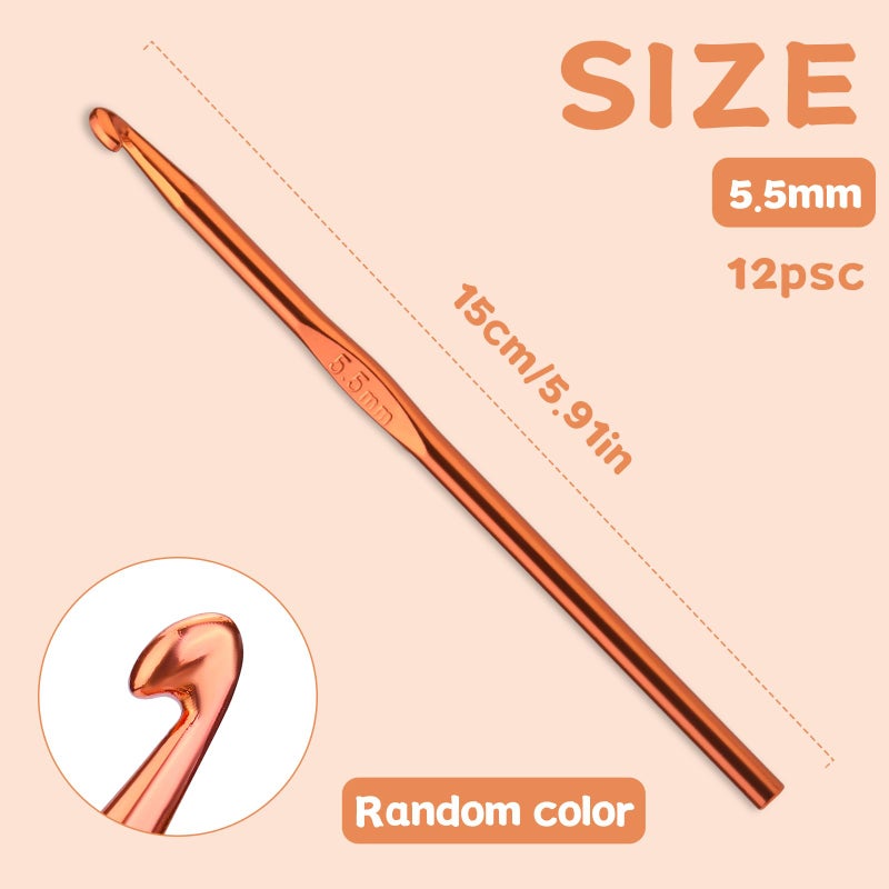 UzecPk 12PCS 5.5mm Aluminum Crochet Hooks, Size I (Size 9) Crochet Hook, Metal Crochet Needles Crochet Hooks Bulk for arn Craft Beginners Women Adults - Image 2