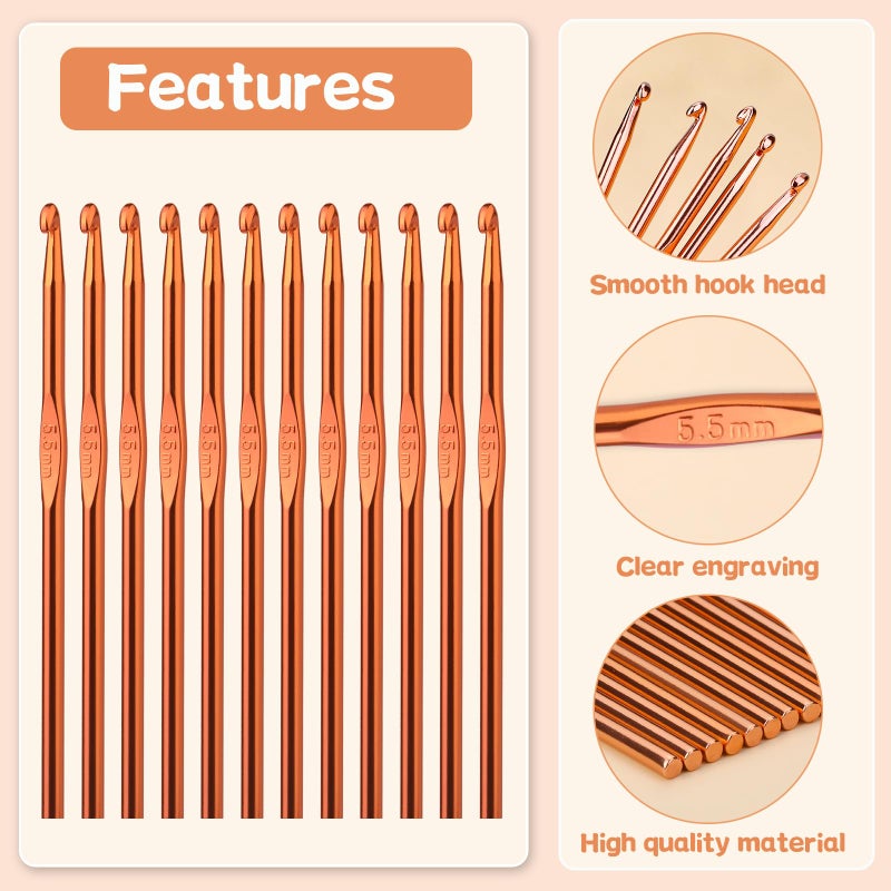 UzecPk 12PCS 5.5mm Aluminum Crochet Hooks, Size I (Size 9) Crochet Hook, Metal Crochet Needles Crochet Hooks Bulk for arn Craft Beginners Women Adults - Image 3