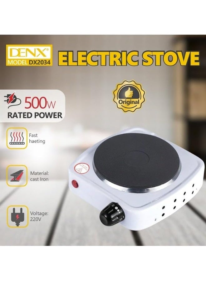 دينكس موقد كهربائي DENX DX2034 بقدرة 500 واط - موقد محمول ذو شعلة واحدة، لوح طهي من الحديد الزهر مع منظم حرارة قابل للتعديل، موقد صغير الحجم وخفيف الوزن وآمن للاستخدام في المنزل والمكتب والسفر (15 × 15 × 7 سم) - Image 3
