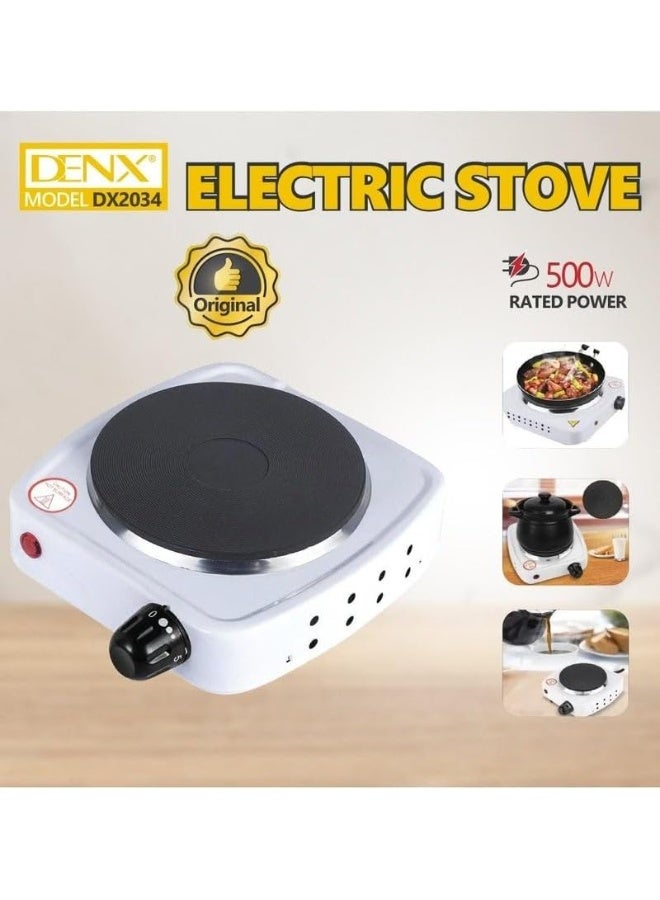 دينكس موقد كهربائي DENX DX2034 بقدرة 500 واط - موقد محمول ذو شعلة واحدة، لوح طهي من الحديد الزهر مع منظم حرارة قابل للتعديل، موقد صغير الحجم وخفيف الوزن وآمن للاستخدام في المنزل والمكتب والسفر (15 × 15 × 7 سم) - Image 2