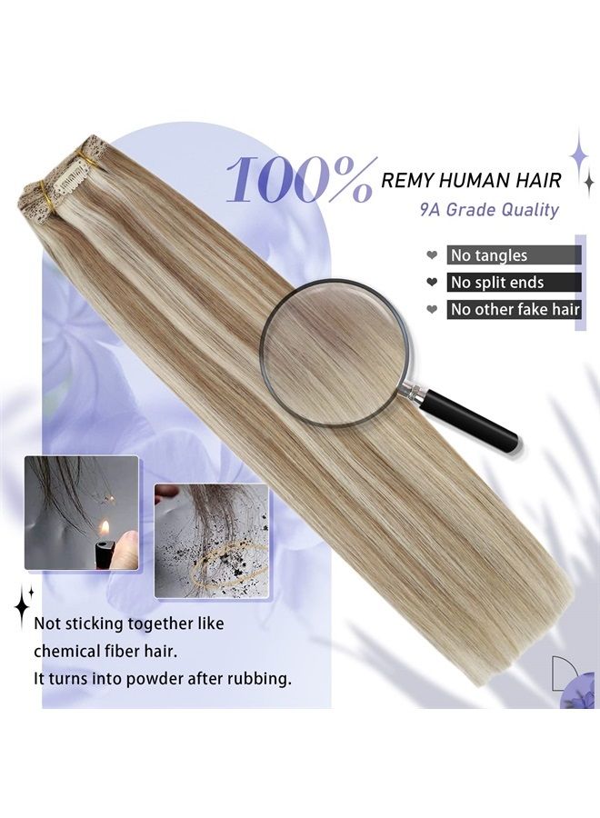 Moresoo Clip in Hair Extensions Real Human Hair Blonde Highlight Hair Extensions Clip in Human Harir Light Brown with Blonde Human Hair Clip in Extensions Full Head 7Pieces 120Grams 24inch - Image 2