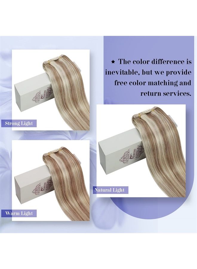 Moresoo Clip in Hair Extensions Real Human Hair Blonde Highlight Hair Extensions Clip in Human Harir Light Brown with Blonde Human Hair Clip in Extensions Full Head 7Pieces 120Grams 24inch - Image 5