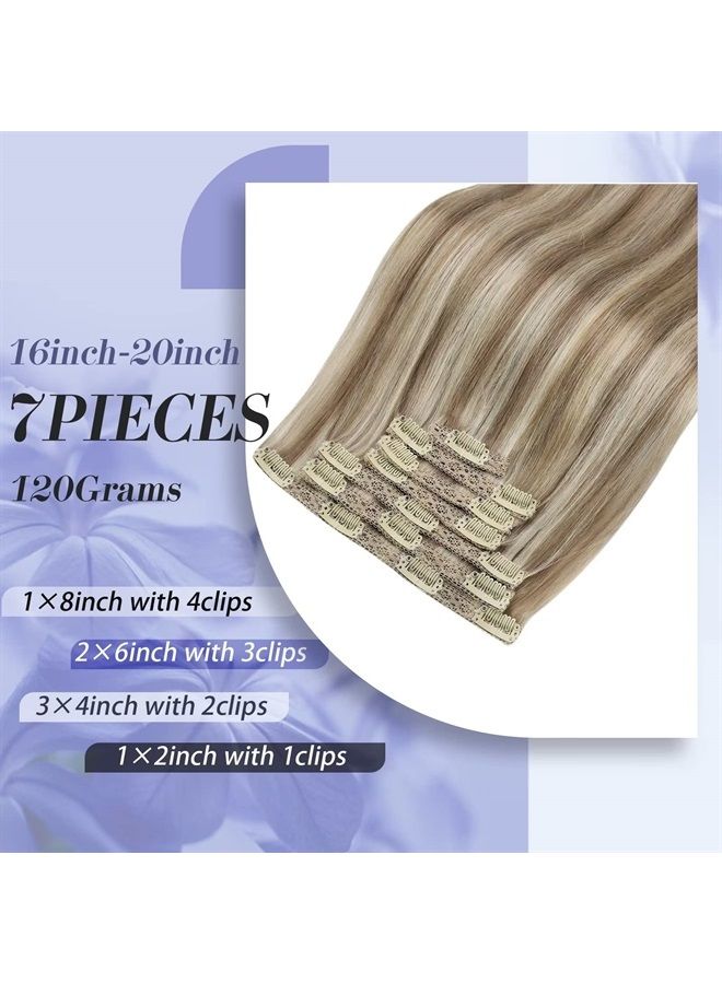 Moresoo Clip in Hair Extensions Real Human Hair Blonde Highlight Hair Extensions Clip in Human Harir Light Brown with Blonde Human Hair Clip in Extensions Full Head 7Pieces 120Grams 24inch - Image 3