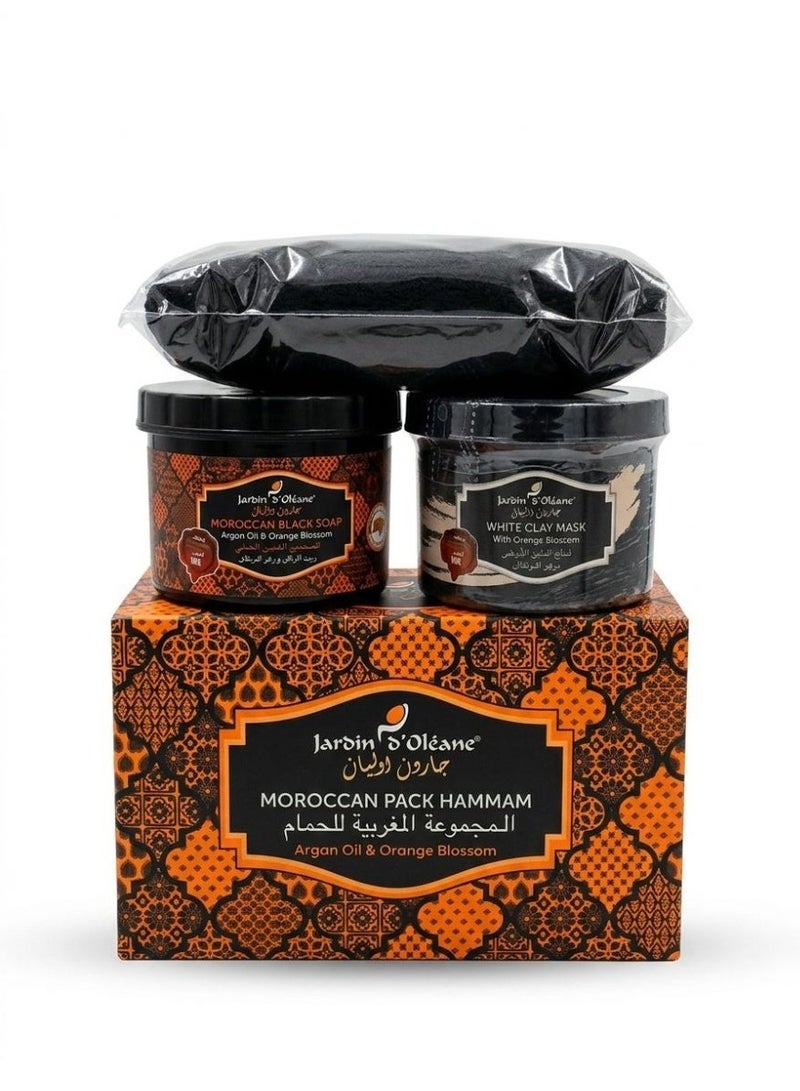 Moroccan bath set with argan oil, orange blossom and white clay mask - Image 1