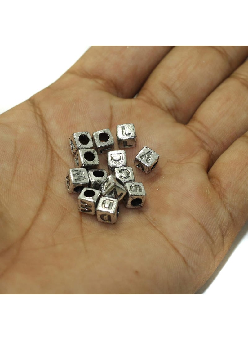 Beadsnfashion - Beadsnfashion 500 Pcs Acrylic Round A to Z Alphabet Letter Beads Silver 6mm 10 Mtrs Crystal String Elastic Cord for Jewellery Making, DIY Bracelets, Necklace, Key Chains and Kids Jewellery - Image 1