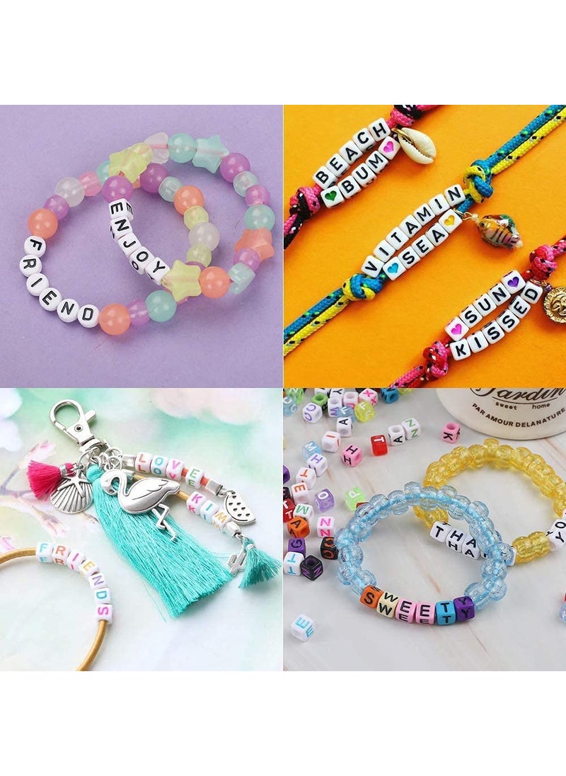 Beadsnfashion - Beadsnfashion 500 Pcs Acrylic Round A to Z Alphabet Letter Beads Silver 6mm 10 Mtrs Crystal String Elastic Cord for Jewellery Making, DIY Bracelets, Necklace, Key Chains and Kids Jewellery - Image 1