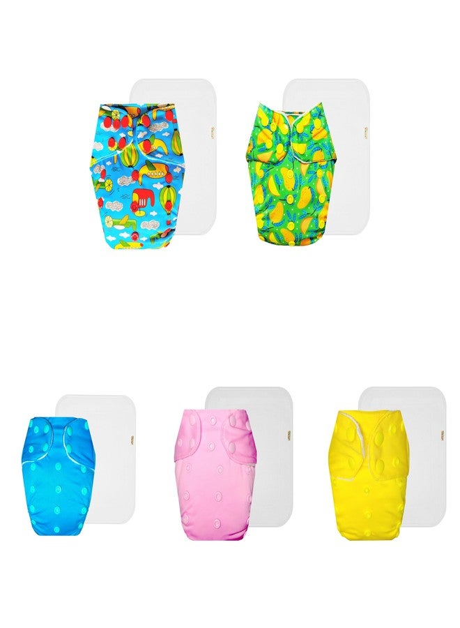 Dumbledo Premium Cloth Diaper with Cotton Insert (Pack of 5) | Hypoallergenic | 6-Layer Absorbent Pad | Quick Dry | Ideal for Toddlers | 3 Months - 3 Years | Unisex Baby - Image 1