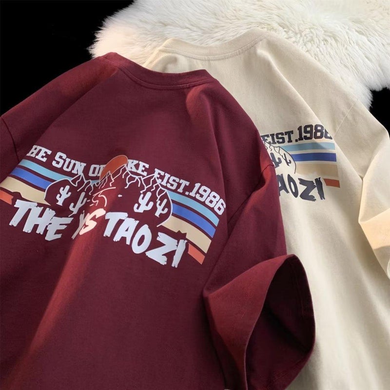 Pure Cotton Short-Sleeved T-Shirt Men'S Summer Ins Trendy Brand Men'S Loose T-Shirt American Half-Sleeved Top Hong Kong Style - Image 2