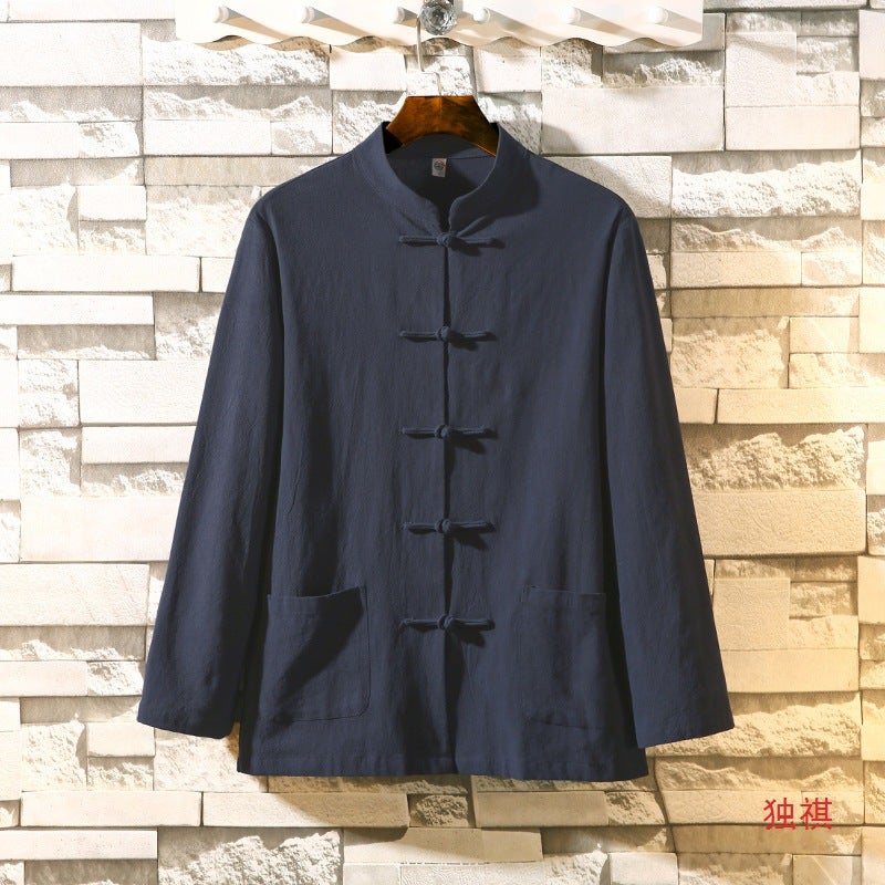 Autumn Cotton And Linen Shirt Retro Long-Sleeved Hanfu Chinese Style Tang Suit Men'S And Women'S New Chinese Style Coat Chinese-Tunic Suit Husses' Suit - Image 5