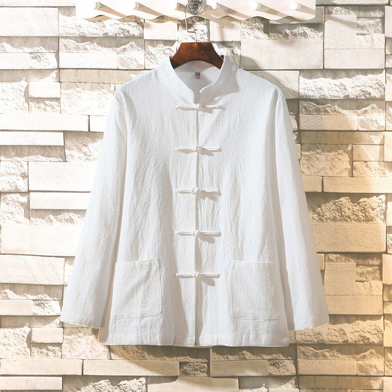Autumn Cotton And Linen Shirt Retro Long-Sleeved Hanfu Chinese Style Tang Suit Men'S And Women'S New Chinese Style Coat Chinese-Tunic Suit Husses' Suit - Image 1