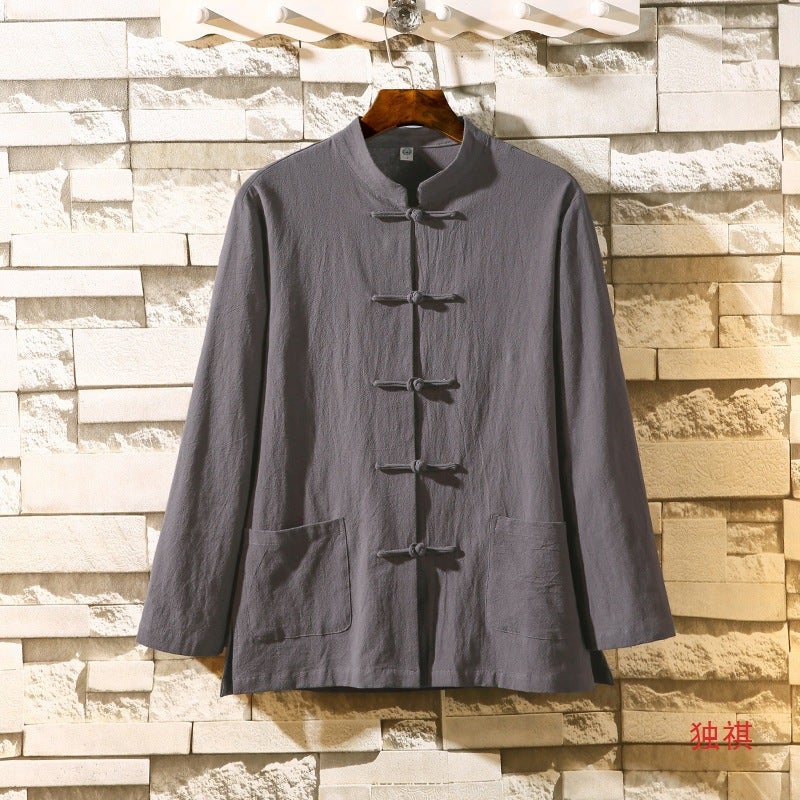 Autumn Cotton And Linen Shirt Retro Long-Sleeved Hanfu Chinese Style Tang Suit Men'S And Women'S New Chinese Style Coat Chinese-Tunic Suit Husses' Suit - Image 3