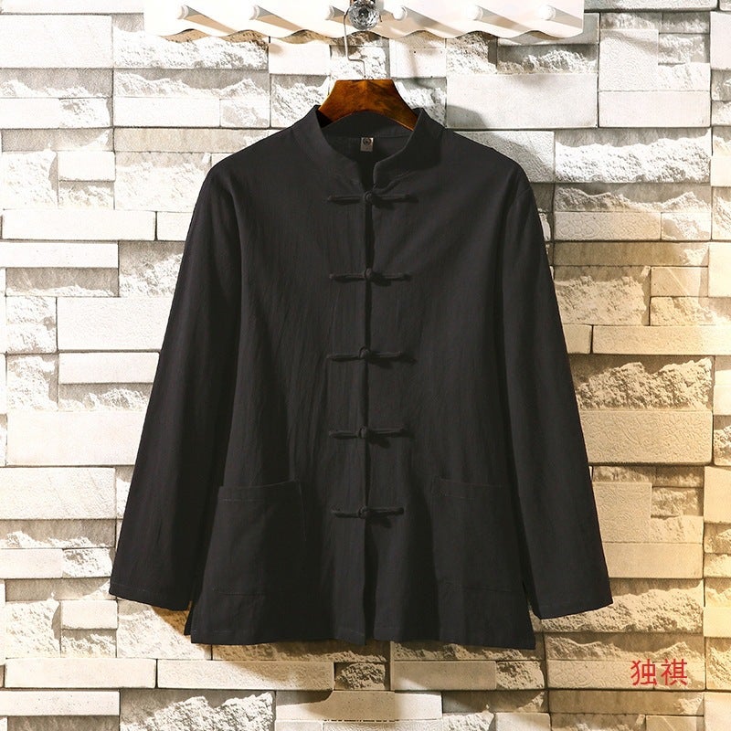 Autumn Cotton And Linen Shirt Retro Long-Sleeved Hanfu Chinese Style Tang Suit Men'S And Women'S New Chinese Style Coat Chinese-Tunic Suit Husses' Suit - Image 4