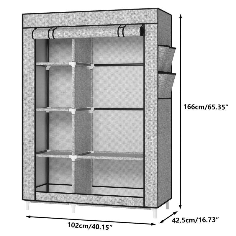 Calmootey Portable Closet Organizers, Clothing Storage, Wardrobe with 6 Shelves and Hanging Rod, Non-Woven Fabric Cover with 4 Side Pockets, Ash Grey - Image 3