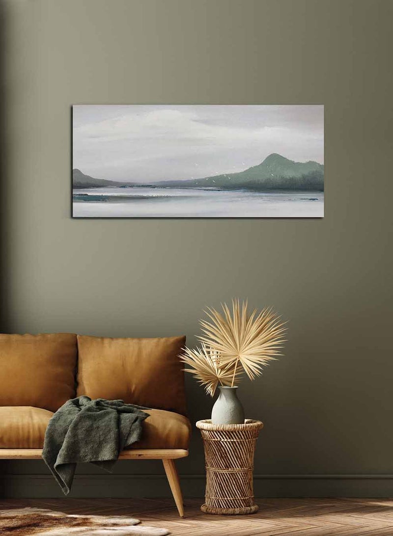 لوحة كانفاس على إطار خشبي بمنظر بانوراما، تصميم فن زيتي لأمواج المحيط، للمنزل، غرفة المعيشة، المكتب، الديكور - Image 1