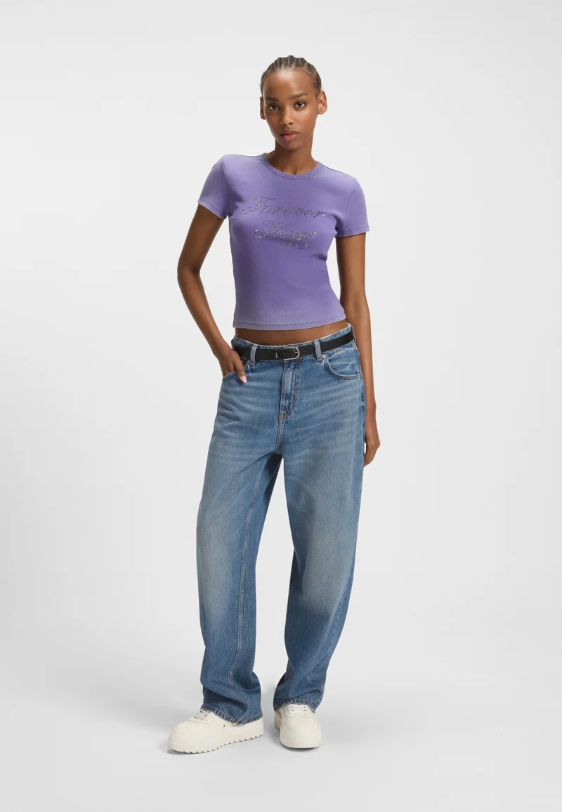HUGO Blue Loose-fit jeans in blue denim with Happy HUGO logo for Women | Best Price UAE