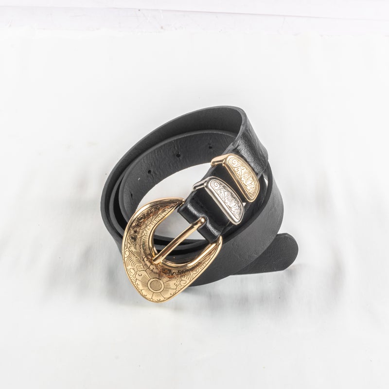 Black Leather Waist Belt for Women