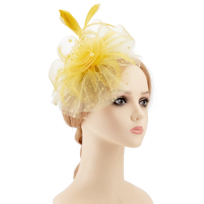 DRESHOW Fascinators Hat Flower Mesh Ribbons Feathers on a Headband and a Clip Tea Party Headwear for Girls and Women - Image 3