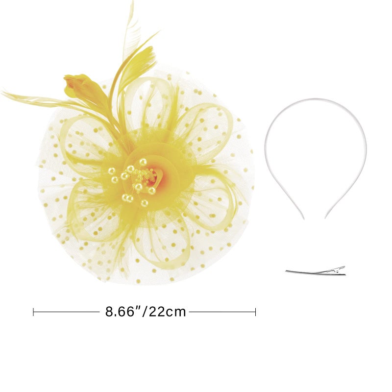 DRESHOW Fascinators Hat Flower Mesh Ribbons Feathers on a Headband and a Clip Tea Party Headwear for Girls and Women - Image 2