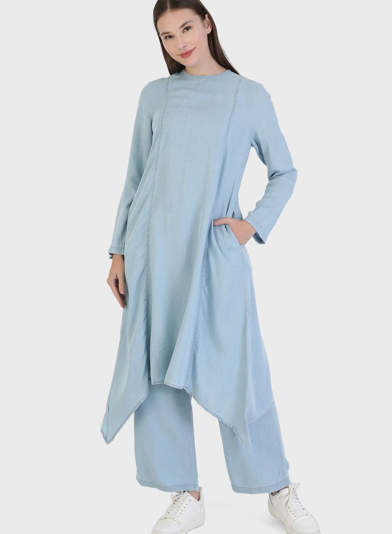 Modanisa Pocket Detail Denim Tunic & Pants Set - Image 4