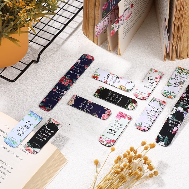 Zonon 48 Pcs Bible Verse Magnetic Bookmarks, Inspirational Scripture Christian Book Markers Religious Motivational Encouragement Flower Page Clips Presents(Elegant Style) - Image 4