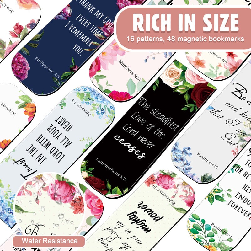 Zonon 48 Pcs Bible Verse Magnetic Bookmarks, Inspirational Scripture Christian Book Markers Religious Motivational Encouragement Flower Page Clips Presents(Elegant Style) - Image 2