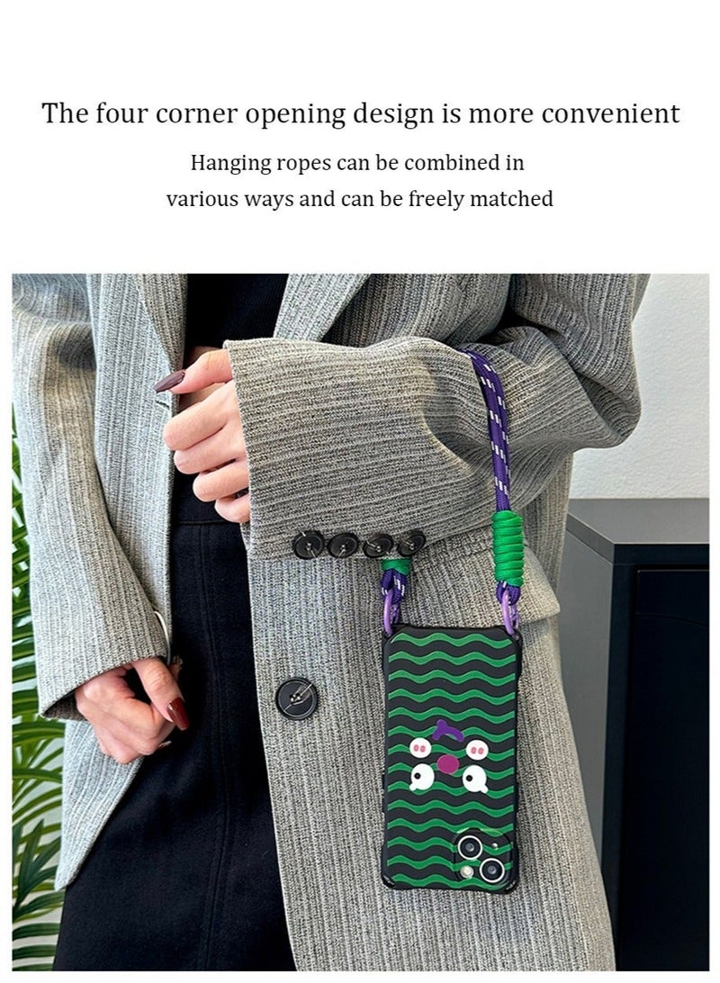 X-level iPhone 15 Plus Case with Strap Crossbody Cover Neck Cord Lanyard Soft Silicone Shell Adjustable Wrist Tether Safety Straps Mobile Phone Accessories for Apple iPhone 15 Plus(2023)(Black/Green) - Image 2