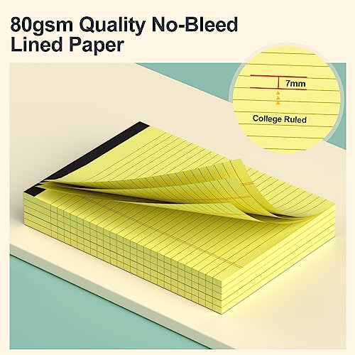 PINJINGPRO Small Yellow Legal Pads 5×8 – 12 Pack College Ruled Notepads with Perforated Pages and Double Sided Printing, Ideal for Work, Study, 80gsm Premium Thick Paper, Writing Pads 5"x8" 30 Sheets/60 Pages - Image 3