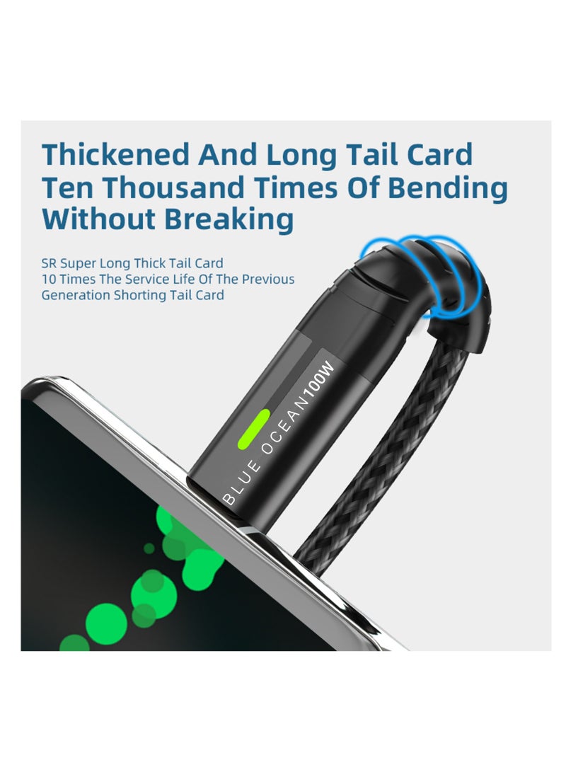 بلو أوشن كابل USB C من BLUE OCEAN 60-100W PD 5A QC سريع الشحن مع شاشة LED كابل بيانات 480 ميجابت في الثانية ، سلك بيانات من النوع C مضفر من النايلون متوافق مع iPad و MacBook Pro Air Samsung S22 و Android ,2 مت - Image 2